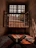 A peaceful guest relaxing by a softly lit window with natural wooden elements in the boutique hotel room.