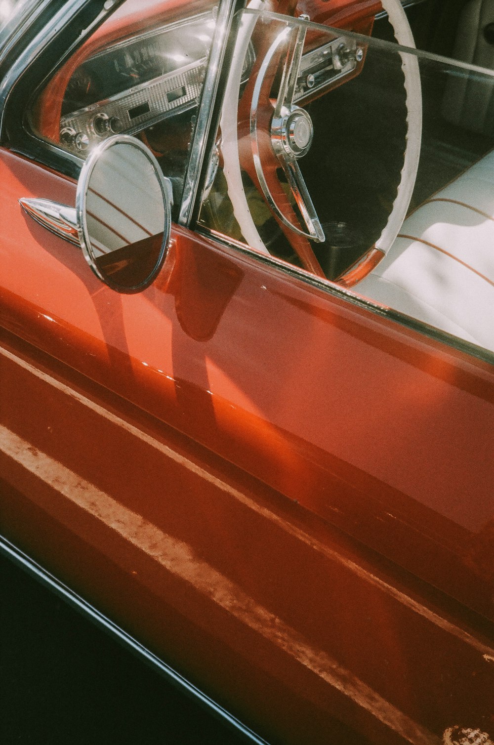 red and white car door