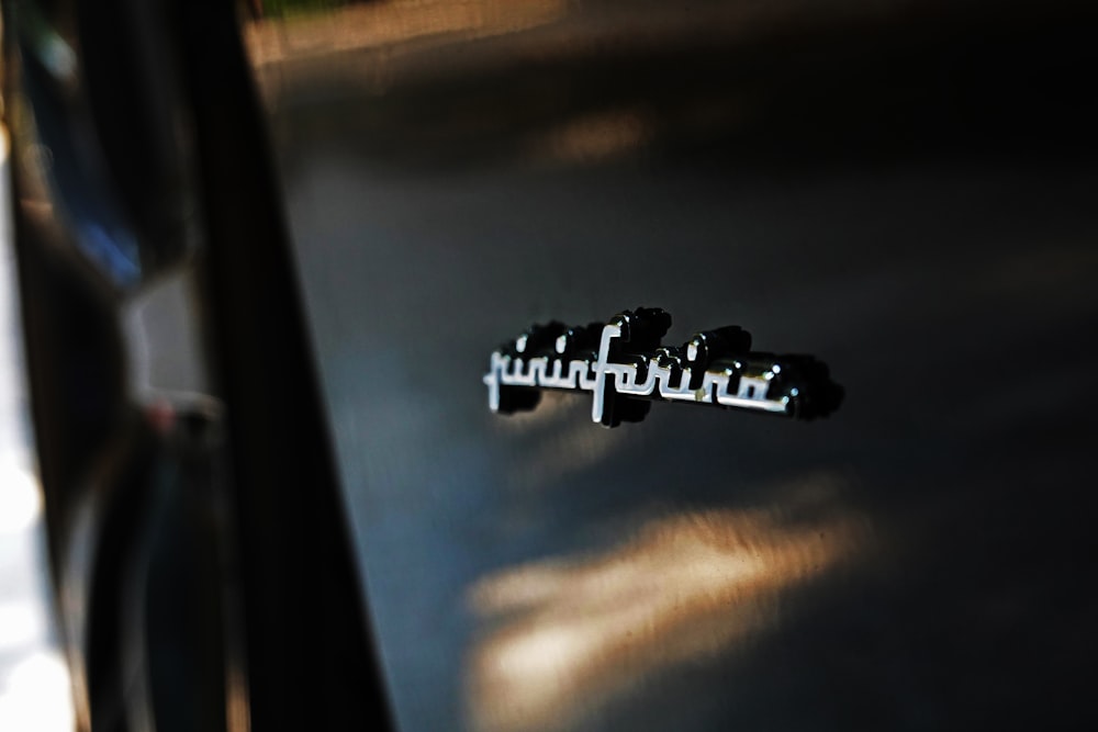 a close up of a sticker on the side of a car