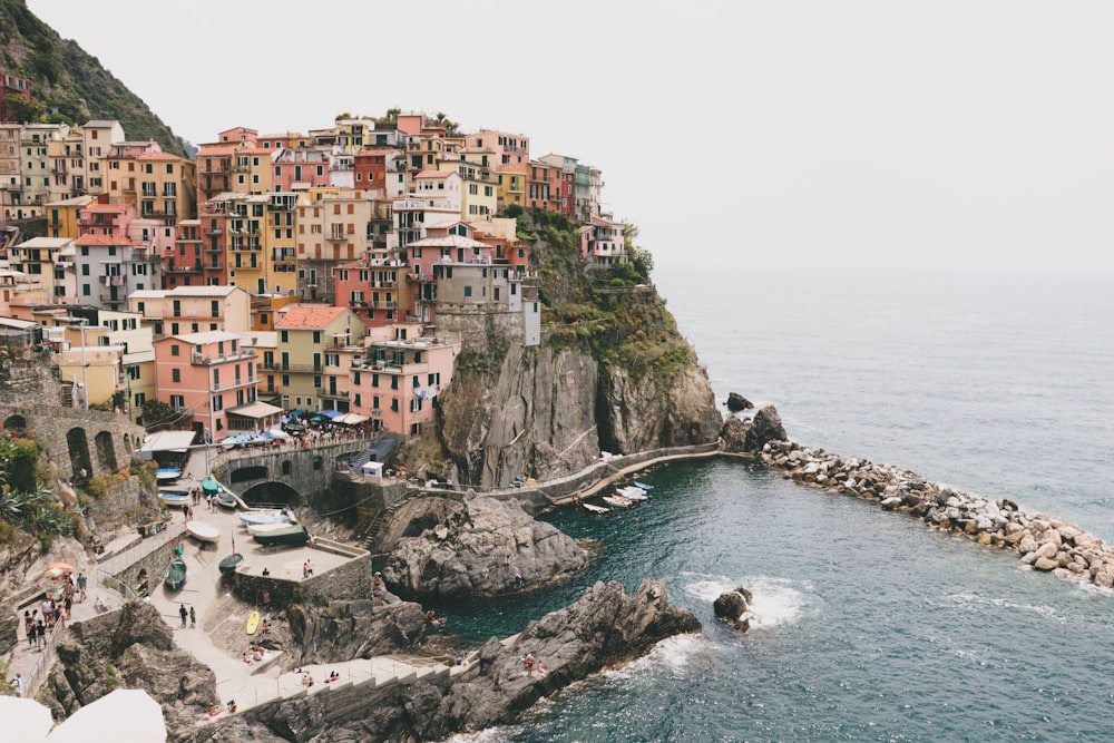 houses on rock formation beside sea during daytime