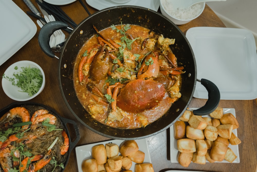 cooked food on black pan