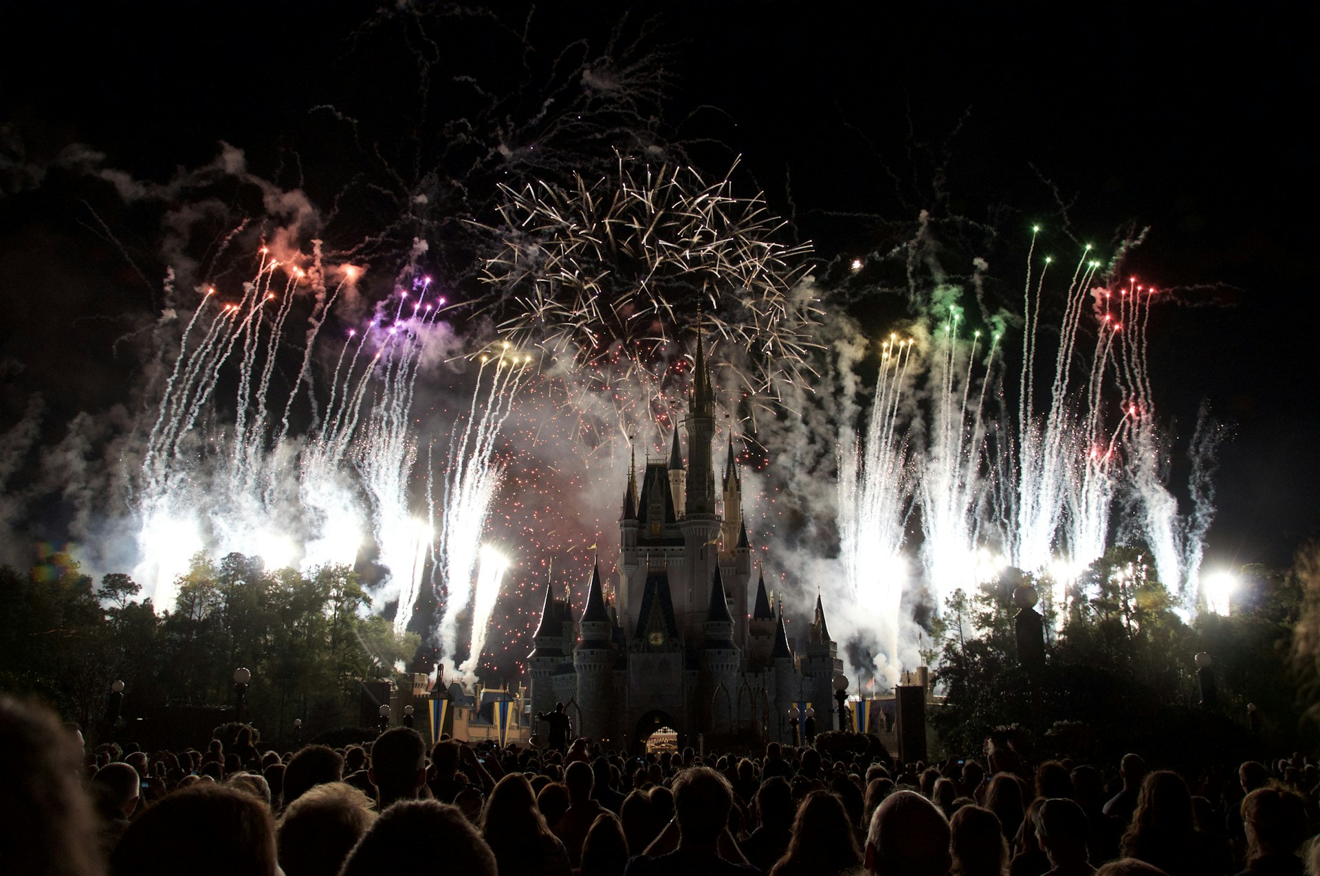 people watching fireworks display during nighttime