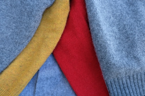 A close-up of soft, playful fabrics in bright colors.