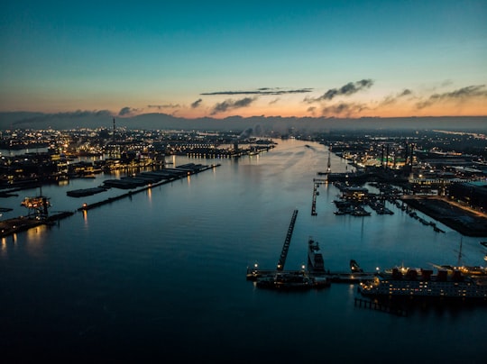 aerial view of city buildings during night time in Amsterdam-Noord Netherlands