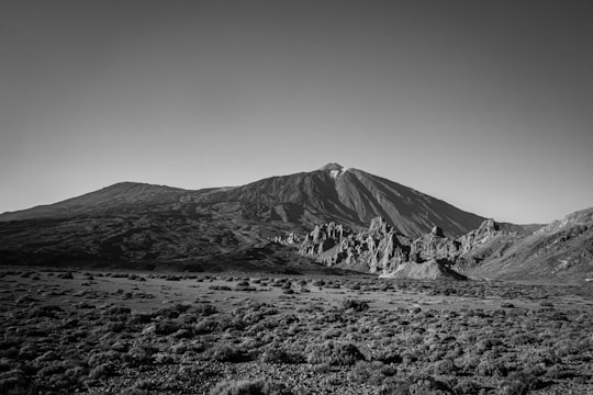 grayscale photo of mountain range in Teide National Park Spain