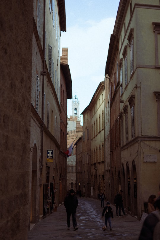 people walking on street between high rise buildings during daytime in Siena Italy