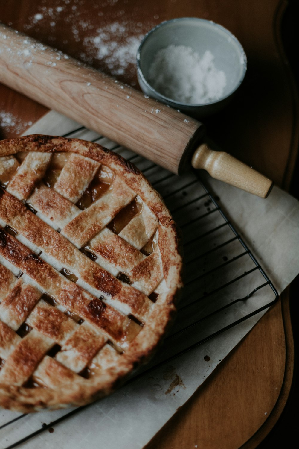 brown pie on brown wooden table