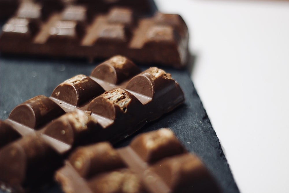 chocolate bars on black tray