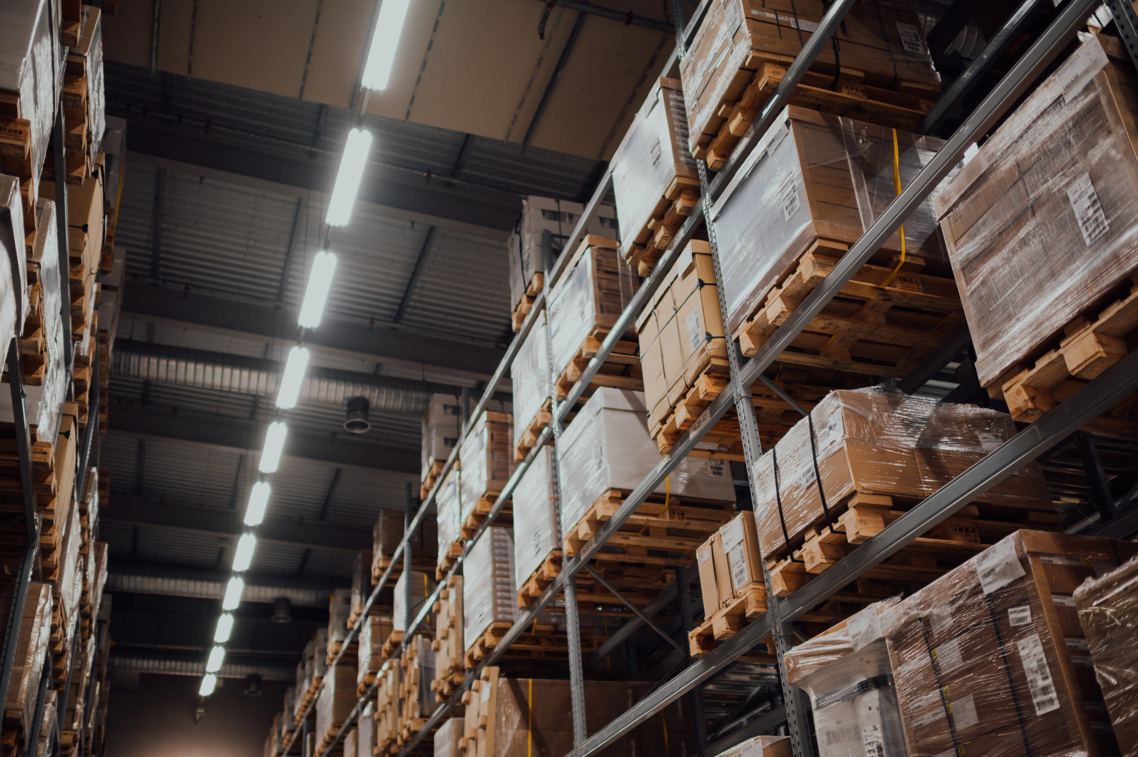 Cartons stored on warehouse racking