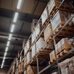 brown cardboard boxes on white metal rack