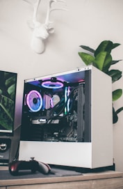 black and purple computer tower