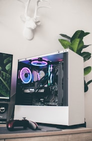 black and purple computer tower