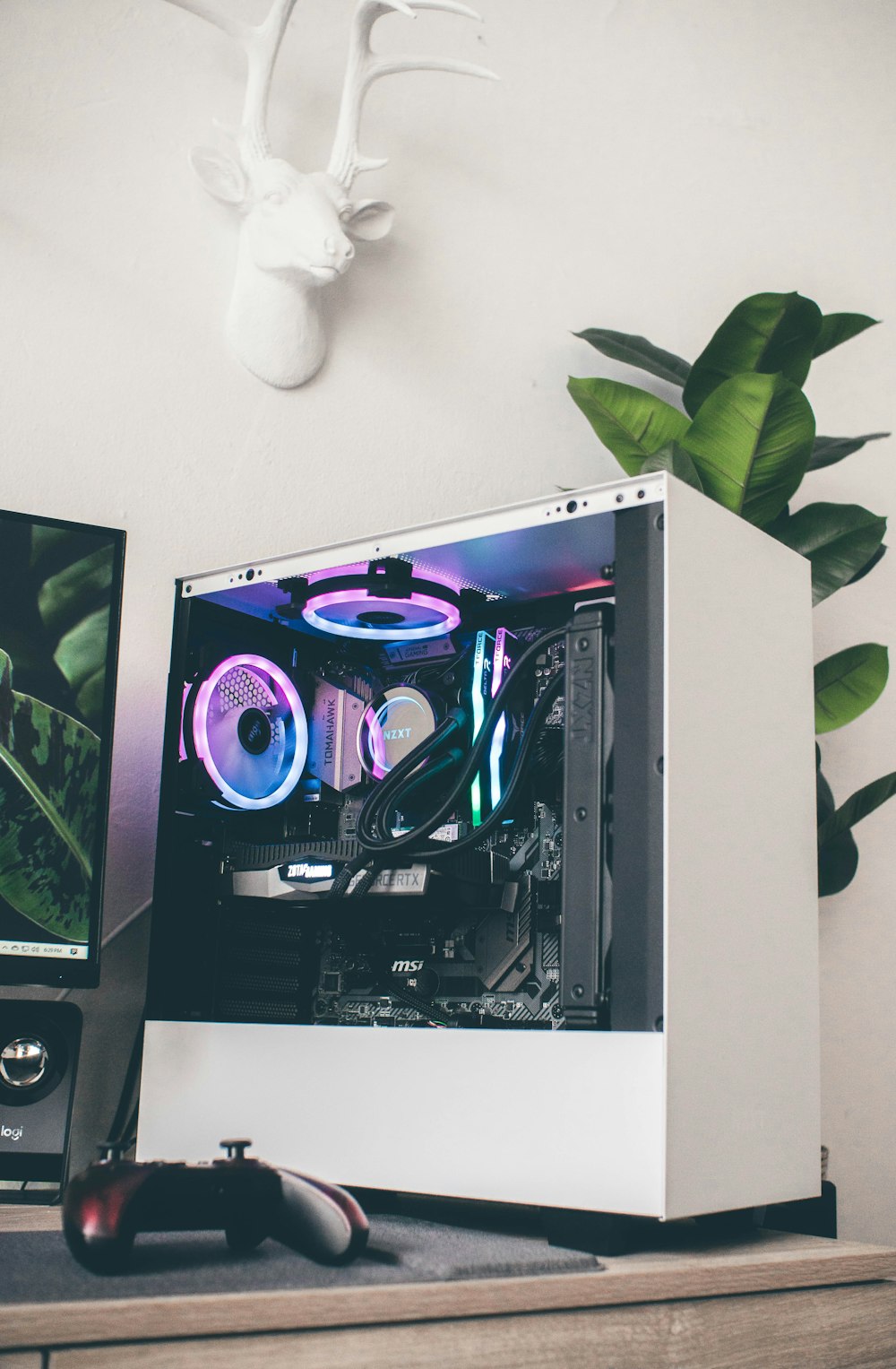 black and purple computer tower