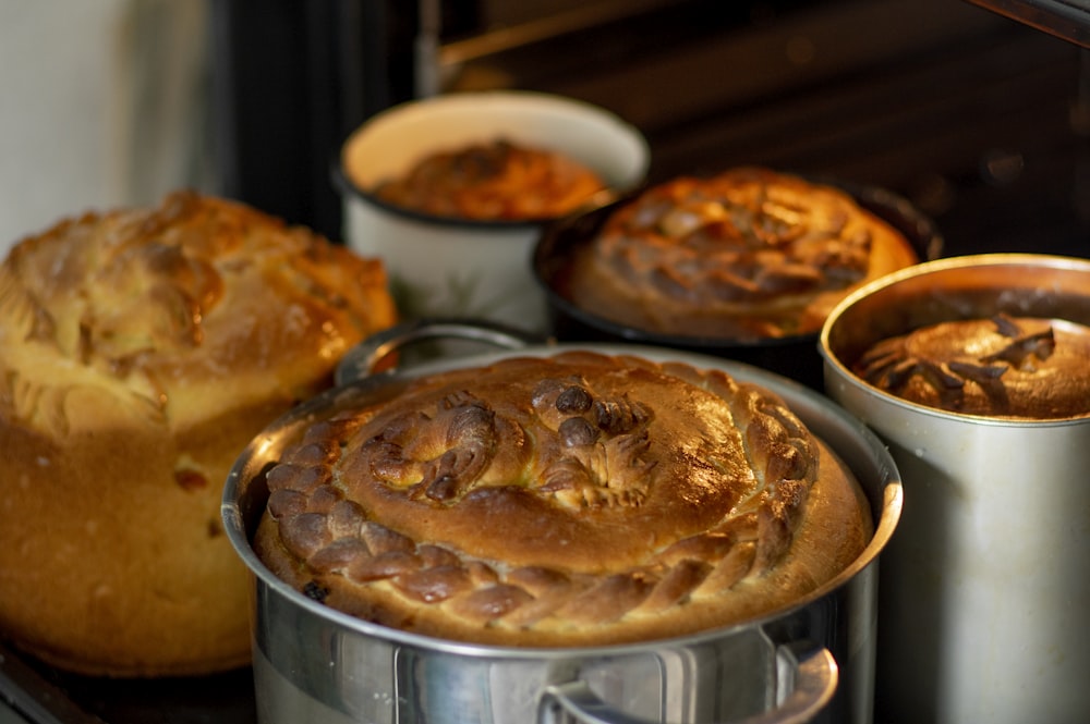 baked pie on stainless steel bowl