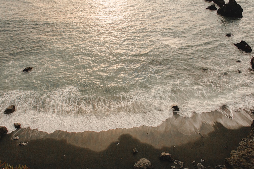 person in white shirt sitting on brown sand near body of water during daytime