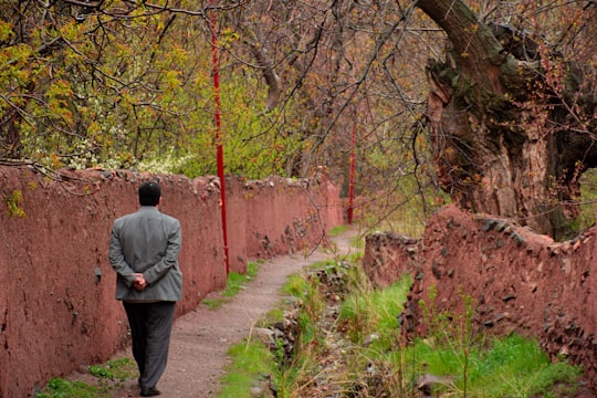 man in gray jacket walking on pathway in Abyaneh Iran