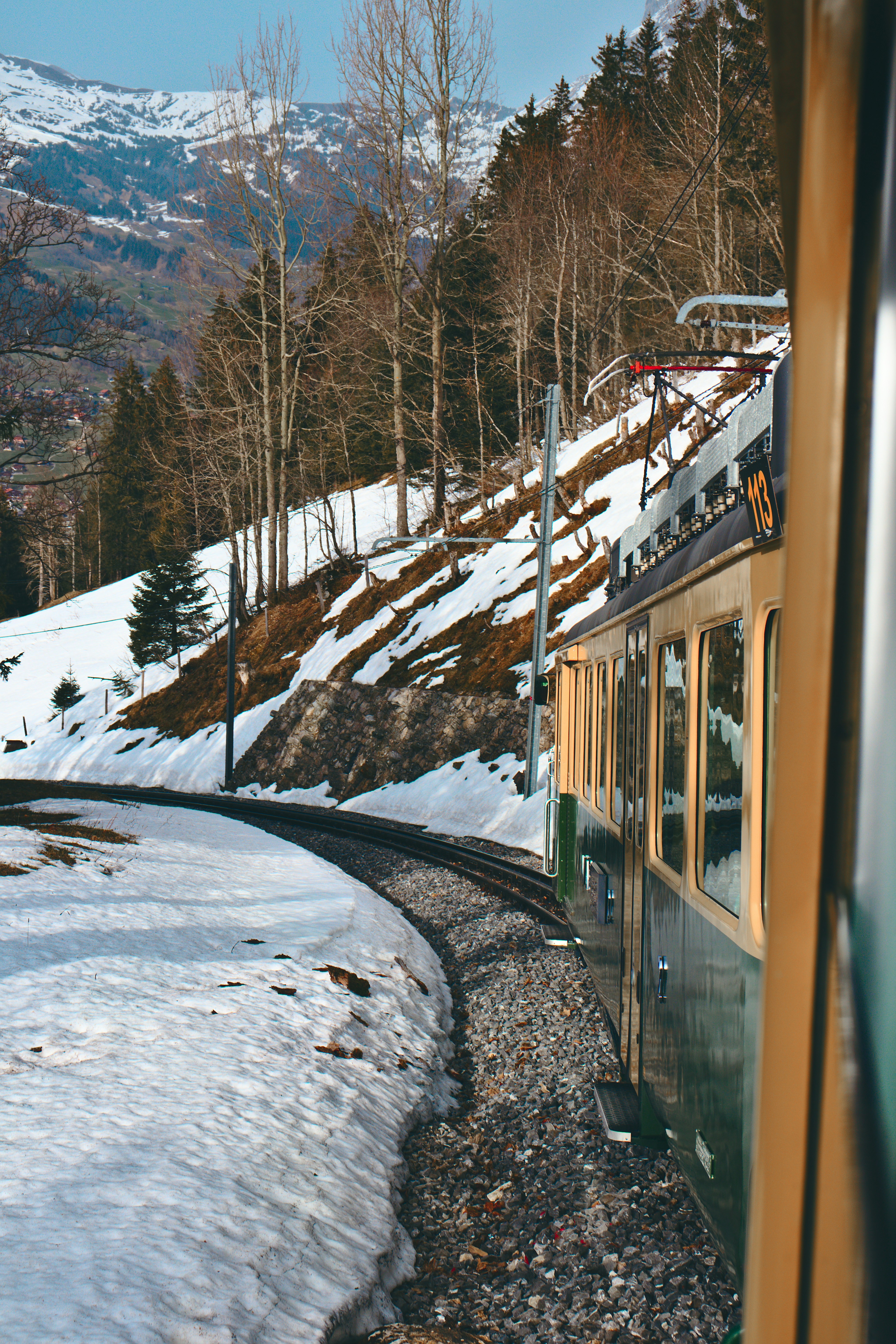 The red train to Jungfraujoch in the Swiss Alps.