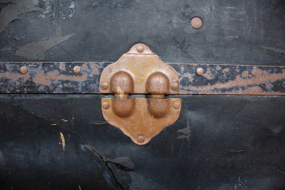 gold steel door knob on black wooden door