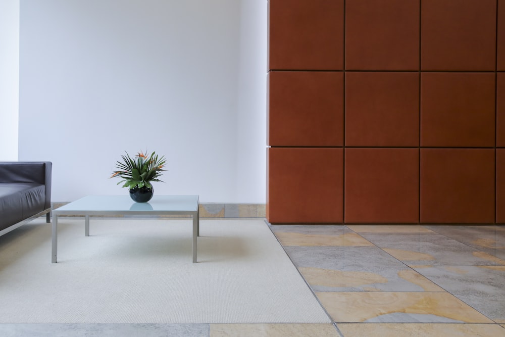 a living room with a couch and a coffee table