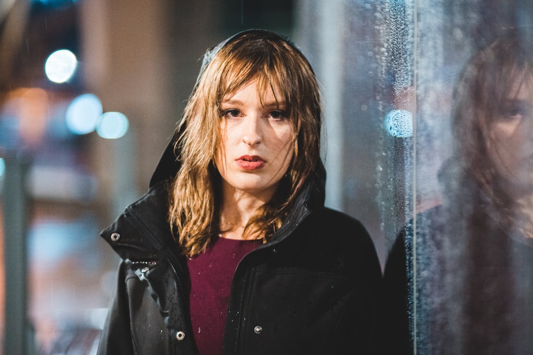 woman in black leather jacket