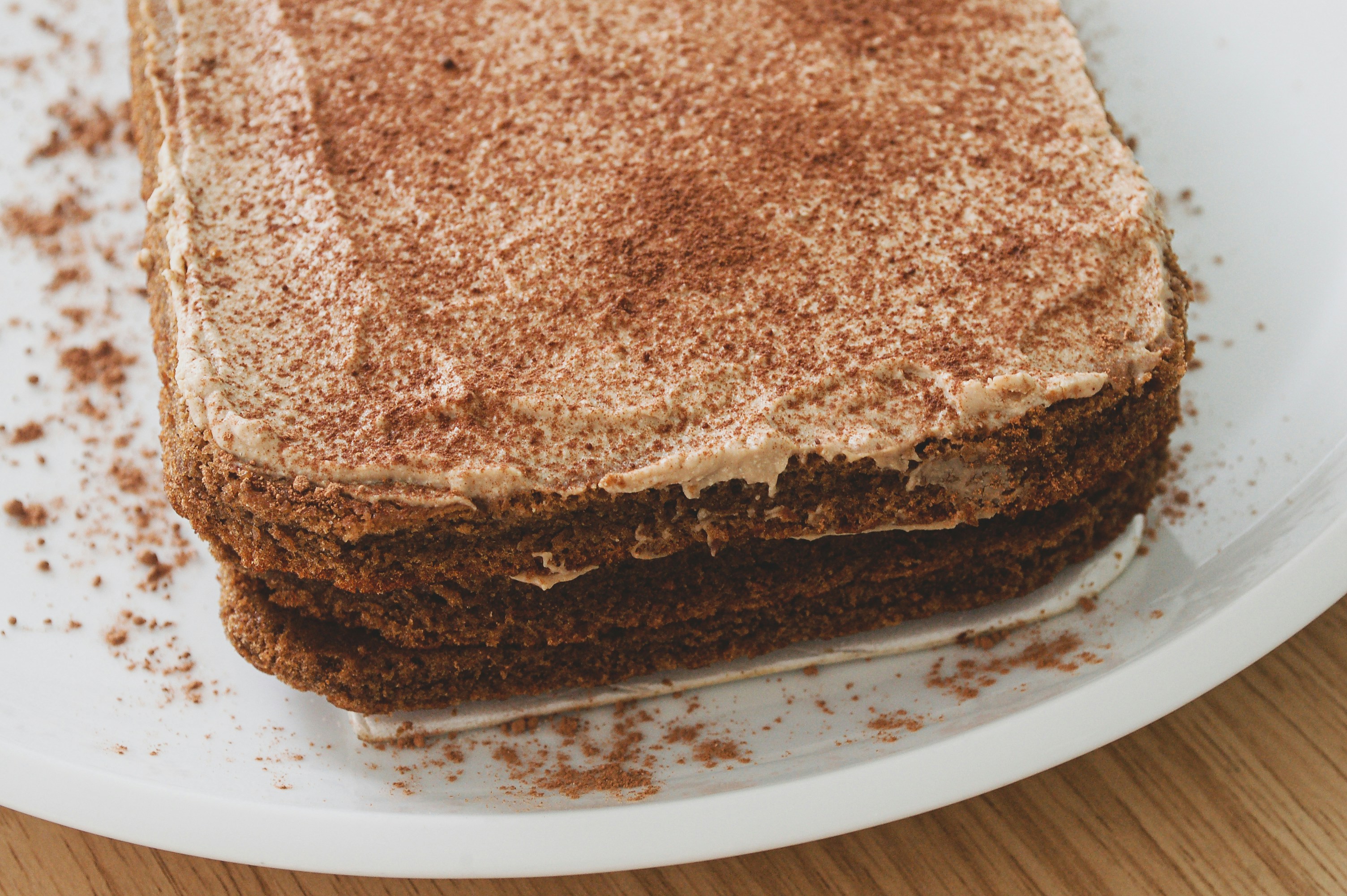 brown cake on white ceramic plate
