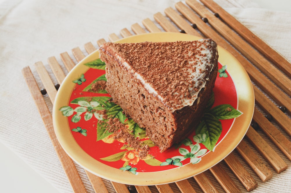 brown bread on red and white plate