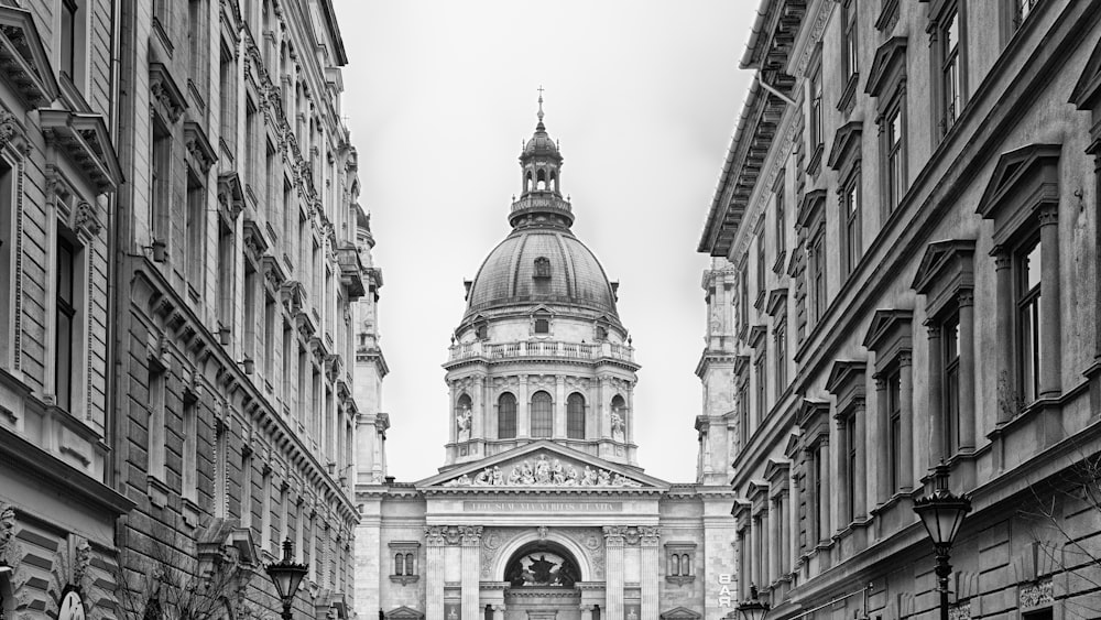 grayscale photo of concrete building