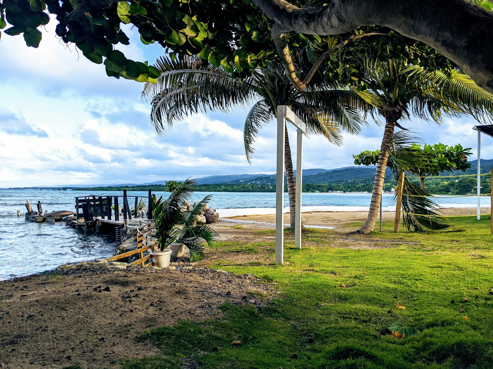 beach in Jamaica with palm trees and grass