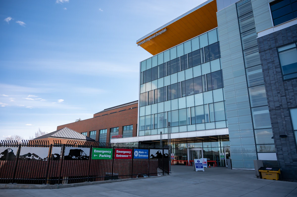Exterior of a modern acute care hospital (stock photograph)