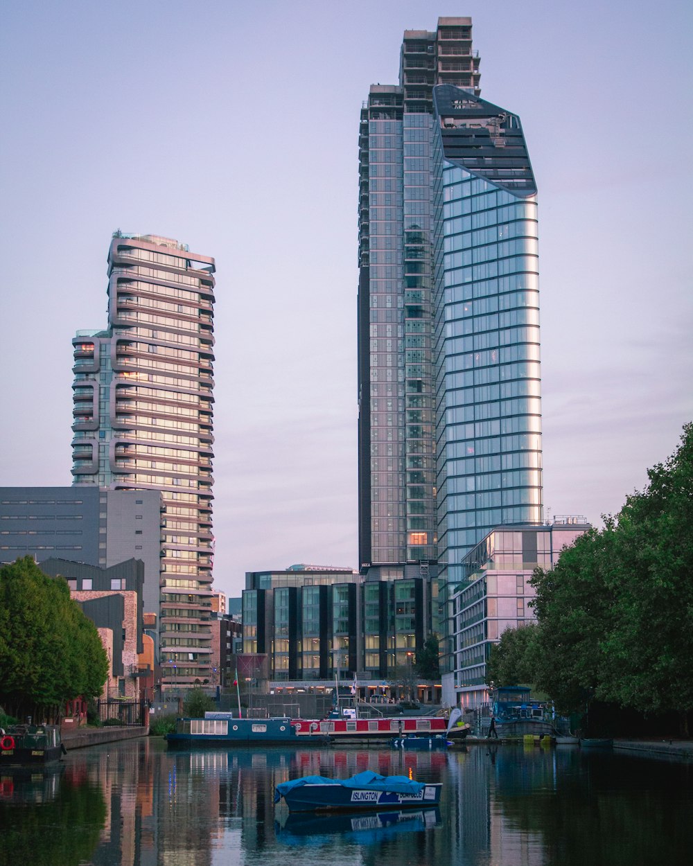 white and blue high rise building