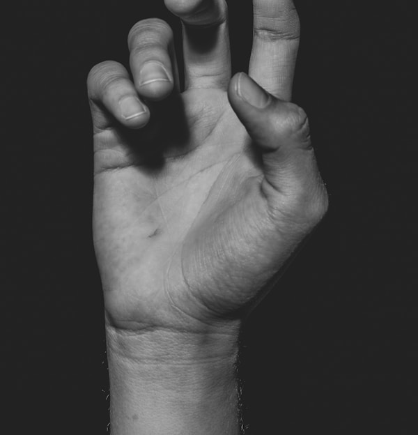 grayscale photo of persons hand