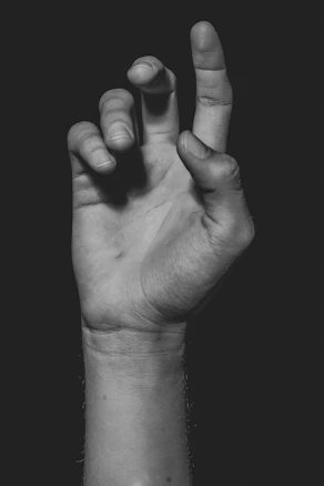 grayscale photo of persons hand