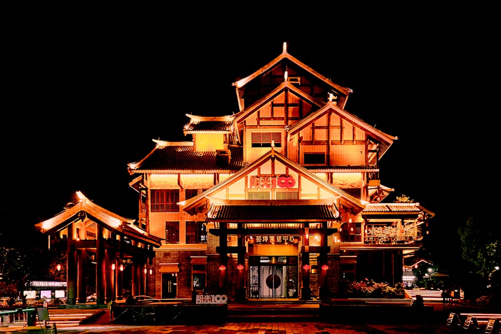 brown and white concrete building during nighttime