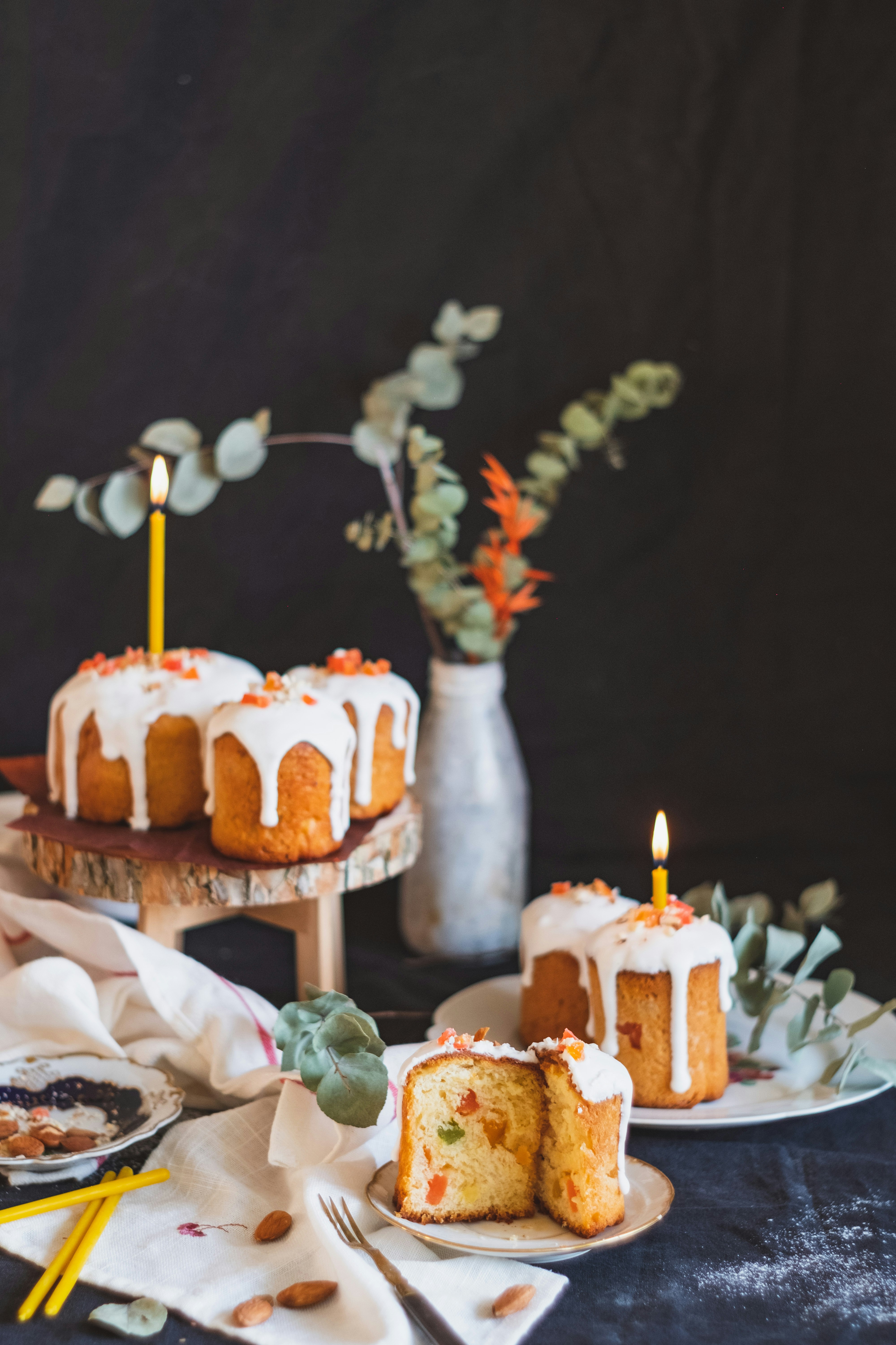 brown and white cake on white table