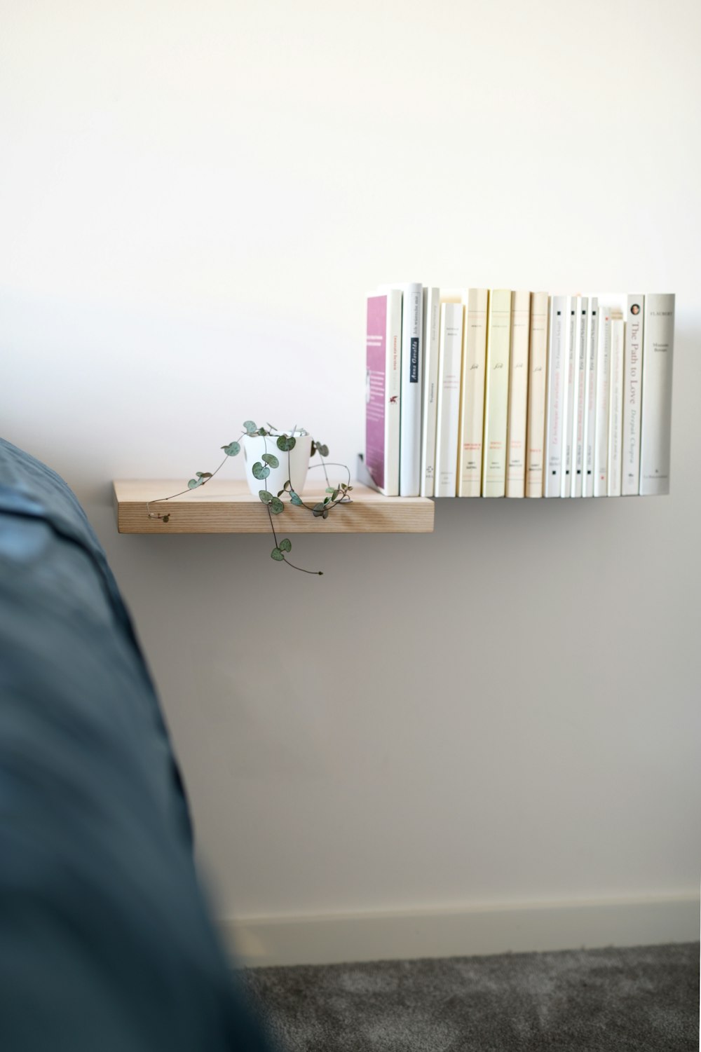 books on brown wooden shelf