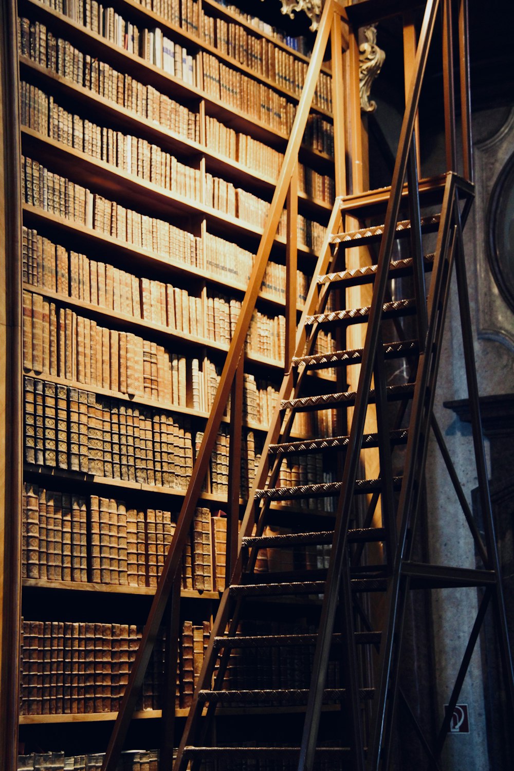 brown wooden book shelves with books