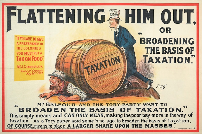 a political poster with a man leaning on a barrel