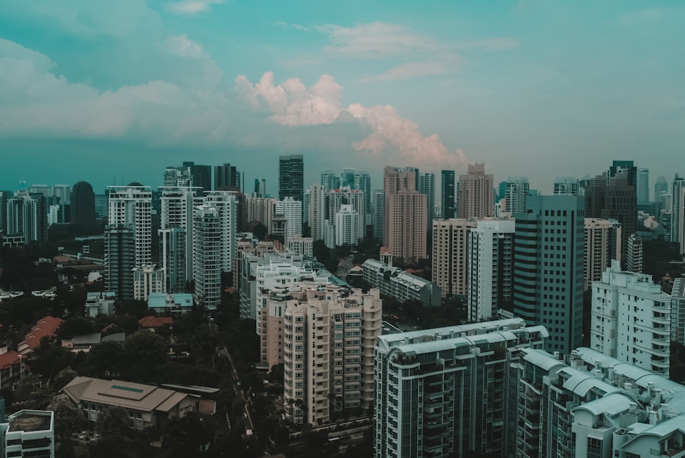 a view of a city with tall buildings