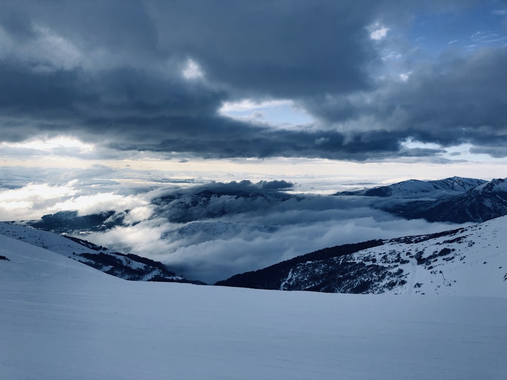 snow covered mountain under cloudy sky during daytime