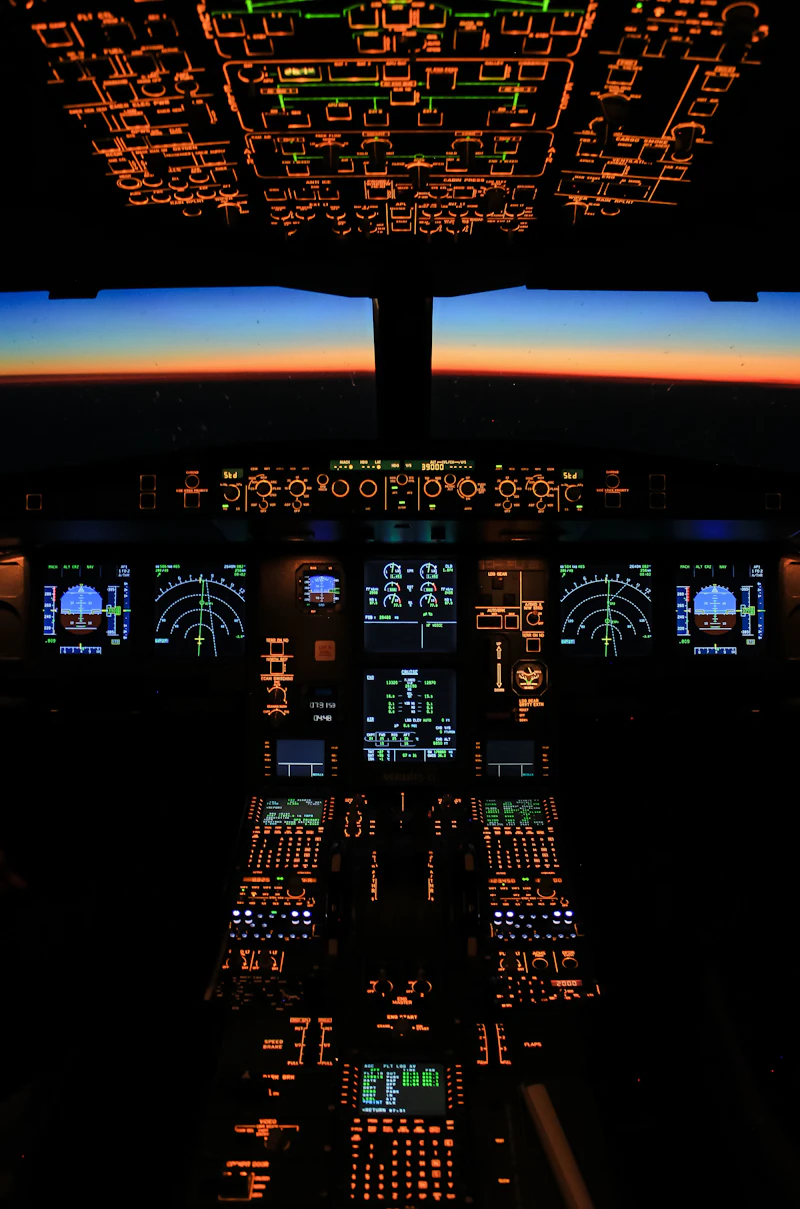 Student pilot's view of a cockpit instrument panel during a lesson
