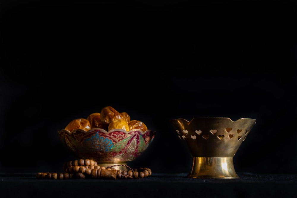 blue and gold ceramic bowl