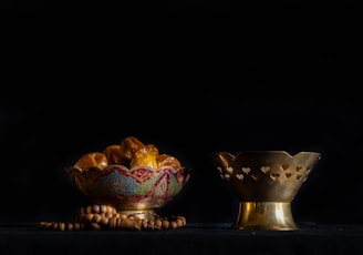 blue and gold ceramic bowl