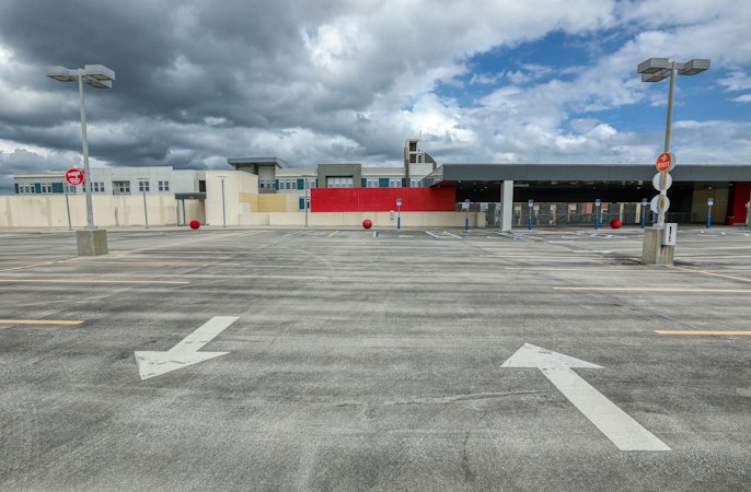 An empty parking structure, illustrating the more than 350 parking spaces built at the new Silverado DMV facility