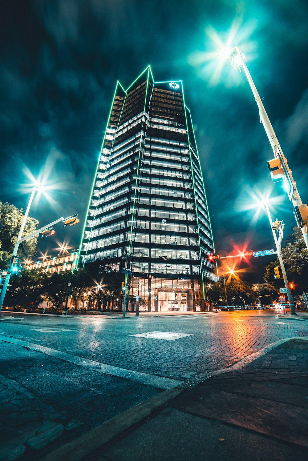 black and white building during night time