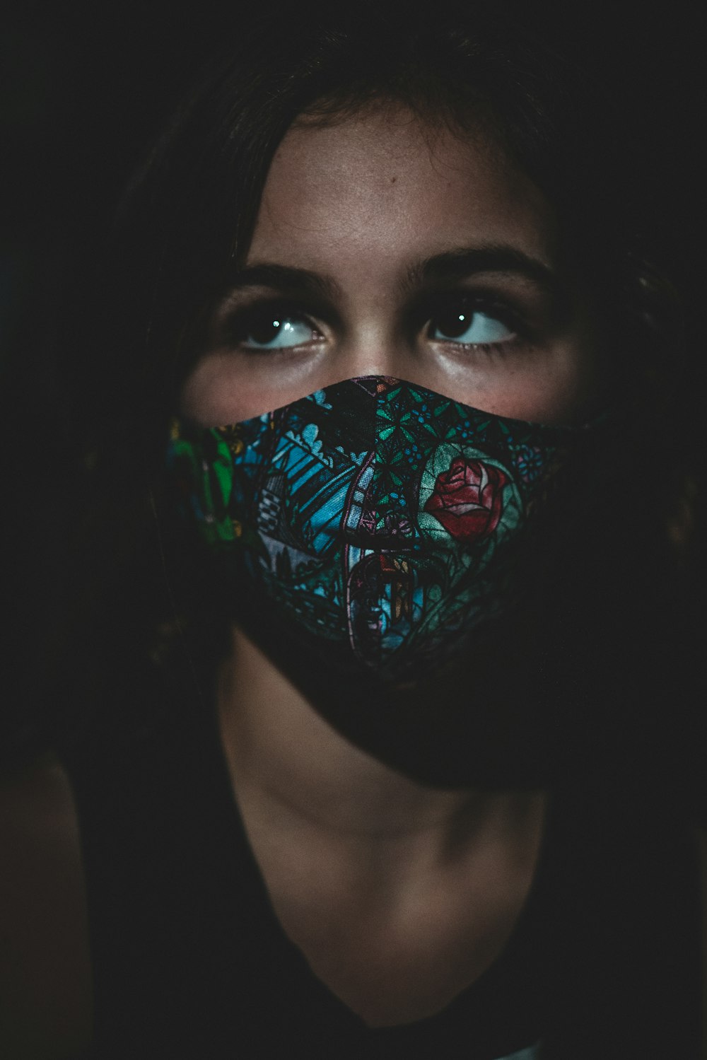 woman with red and black face paint