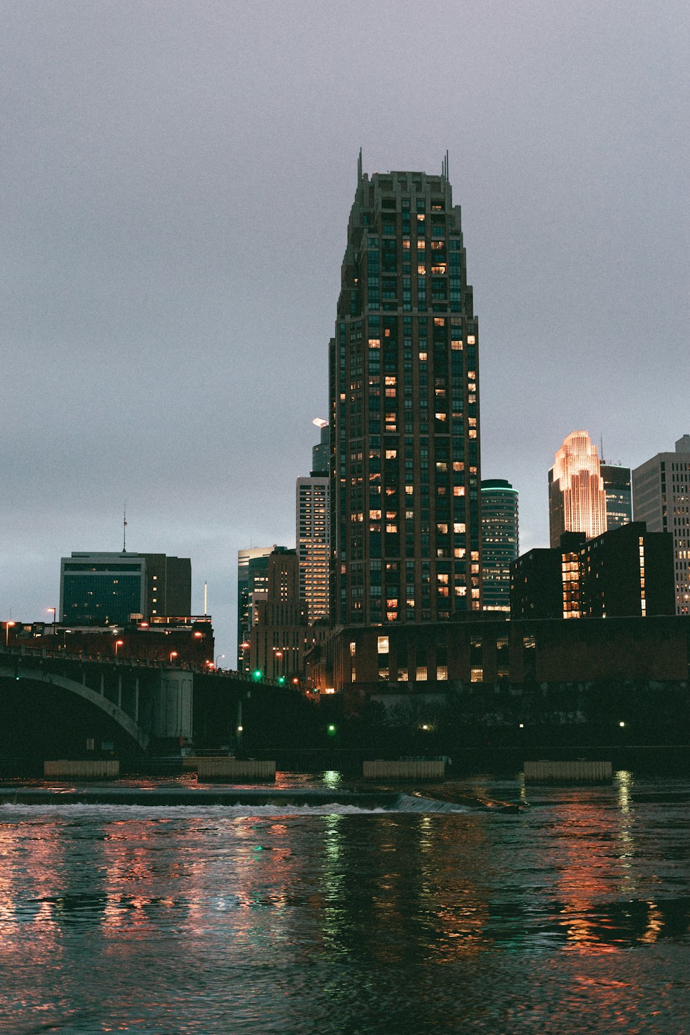 city skyline during night time