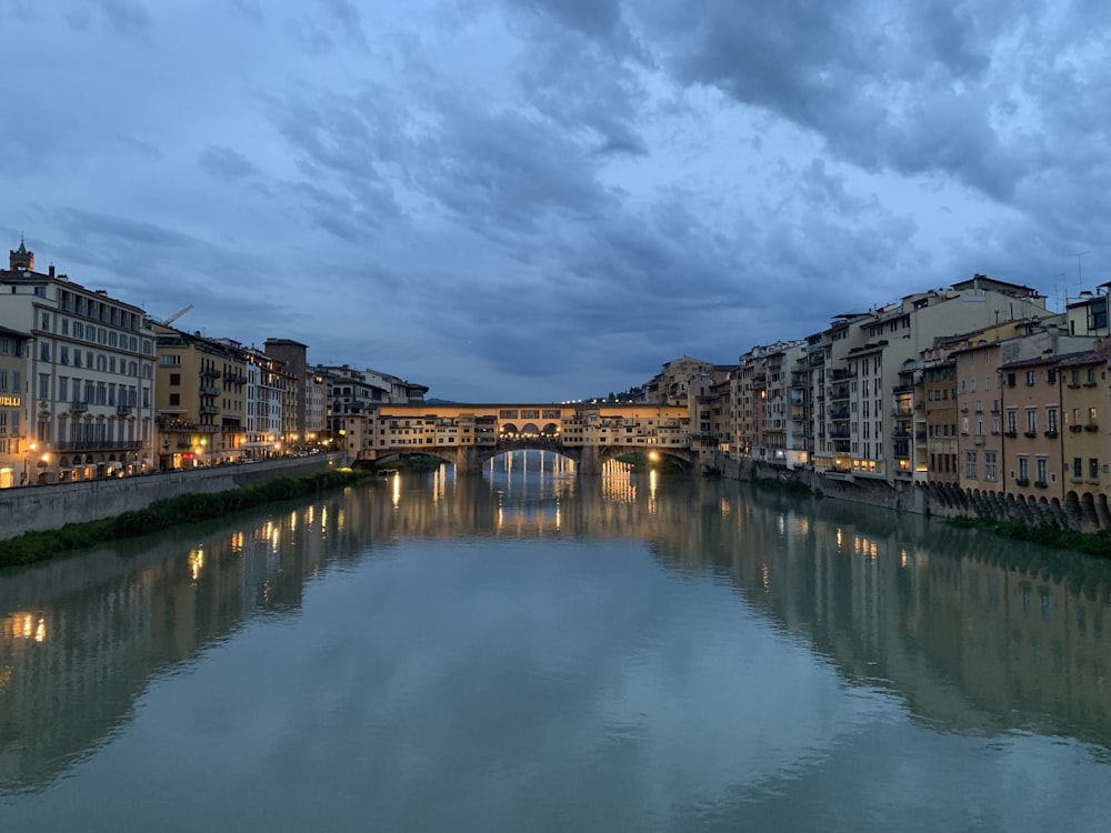 body of water between buildings under cloudy sky during daytime