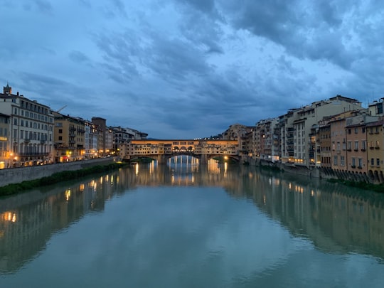 body of water between buildings under cloudy sky during daytime in Ponte Vecchio Italy