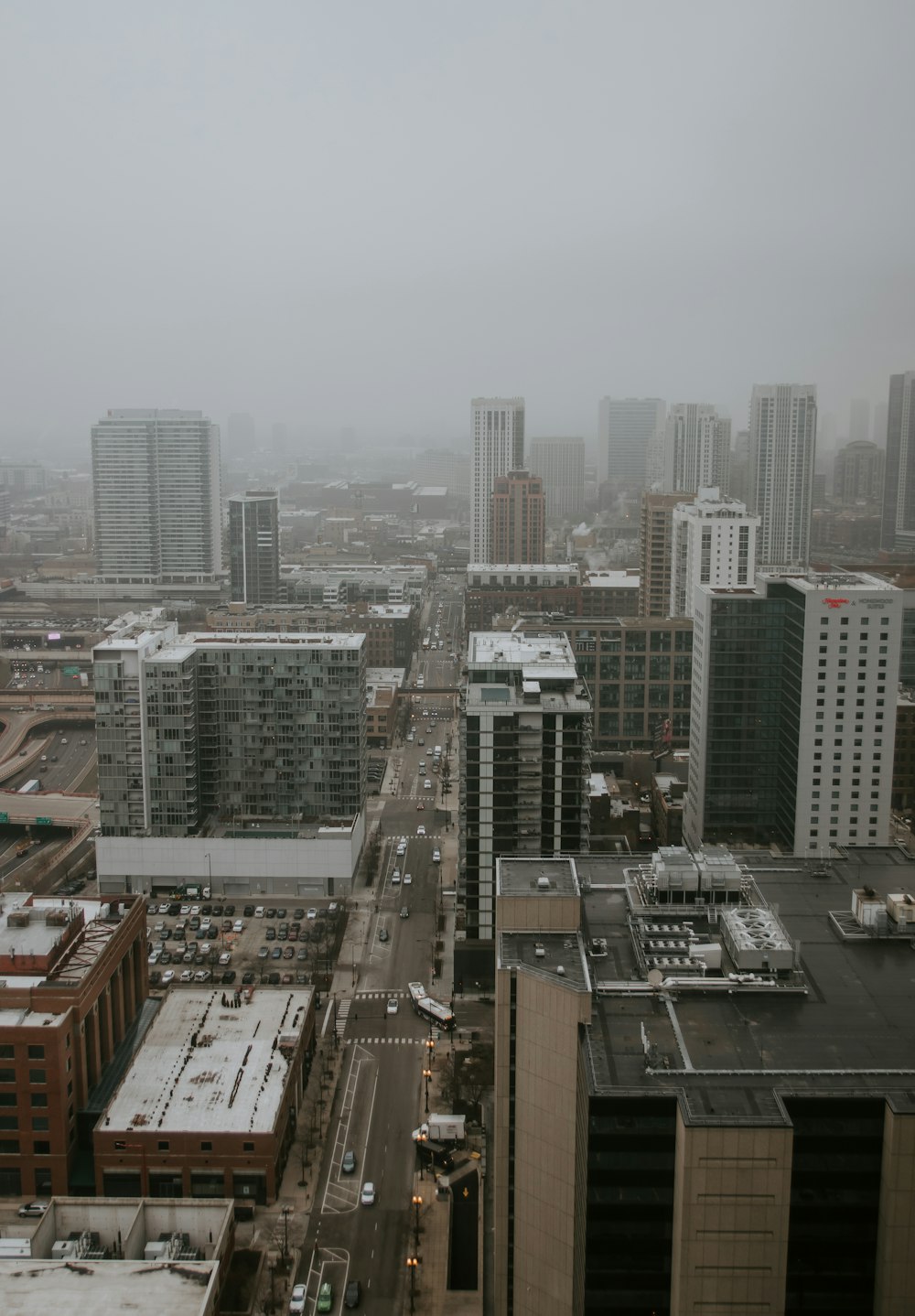 a view of a city from a tall building