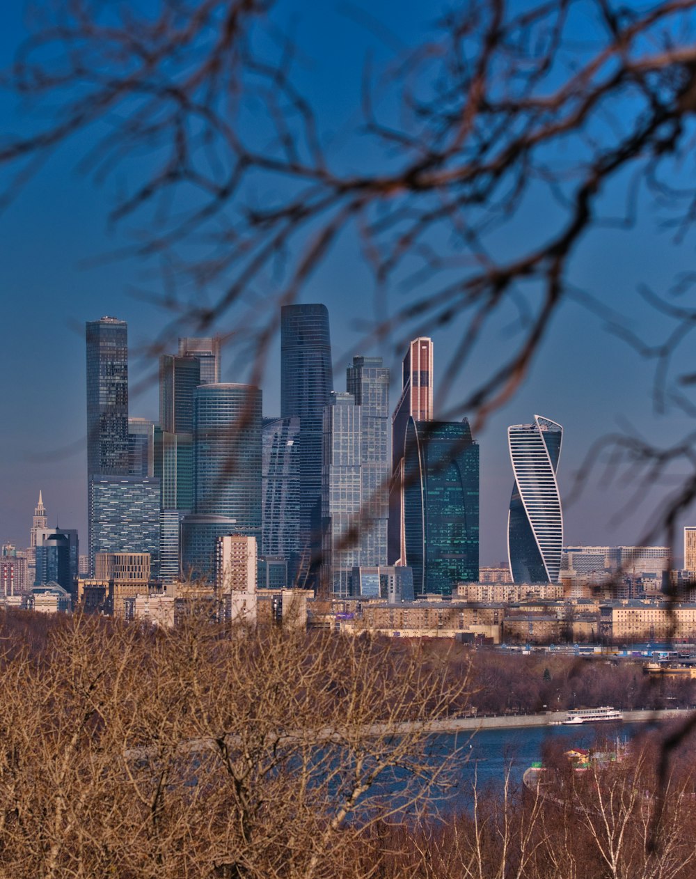 city skyline during night time